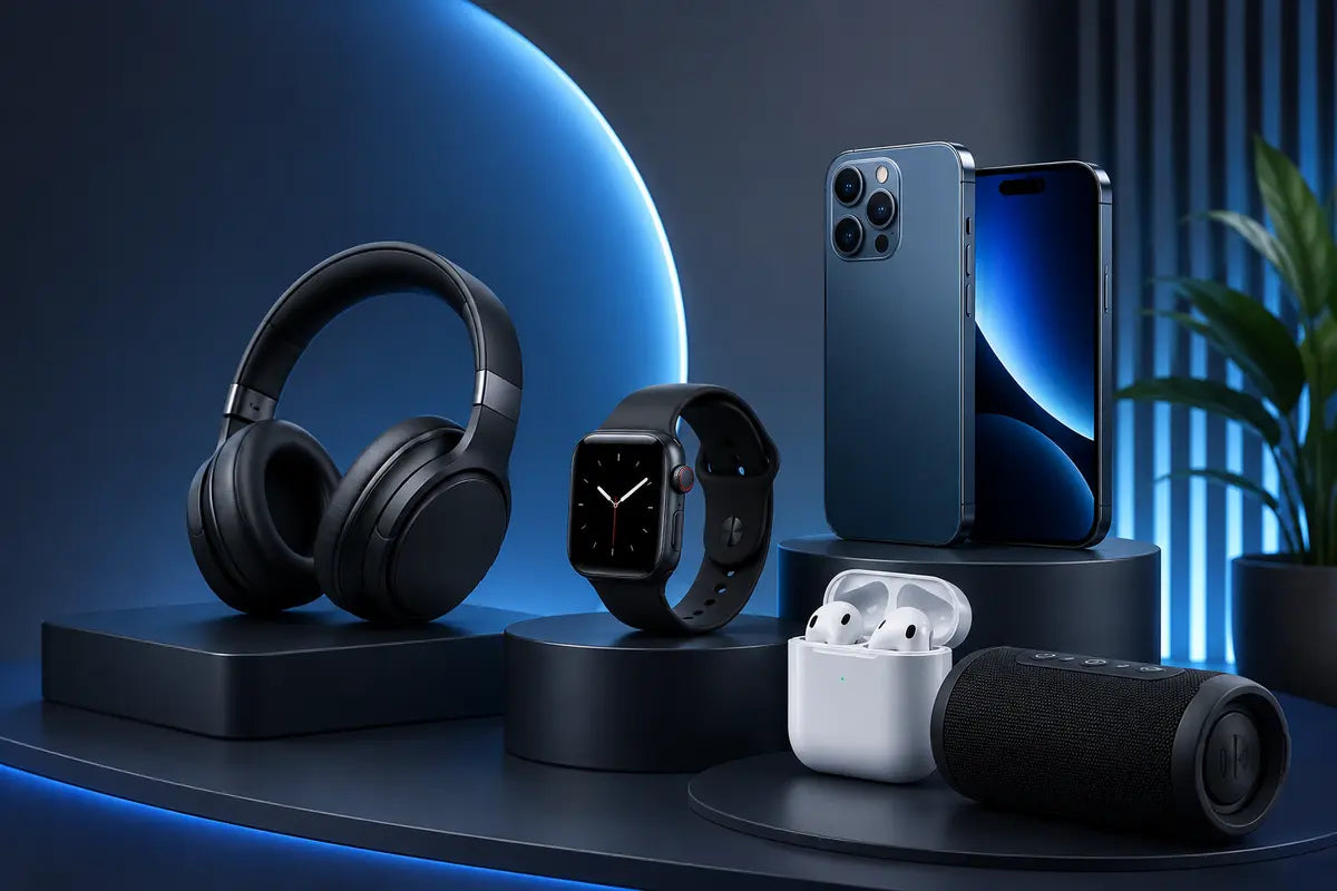 Sumixa premium gadgets collection – smart watch, headphones, earbuds and smartphone